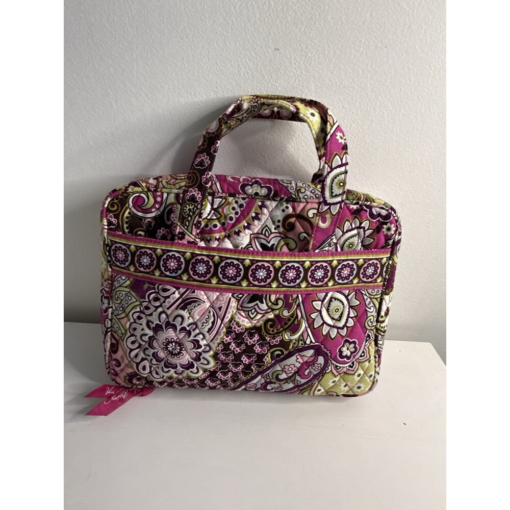 ✿ Vera Bradley Quilted Laptop Case Floral Pink Zip Organizer Excellent TravelBag